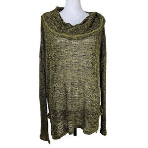 Miraclesuit Olive Green Open Knit Sweater Sz XL Swim Coverup Cowl Neck Pockets